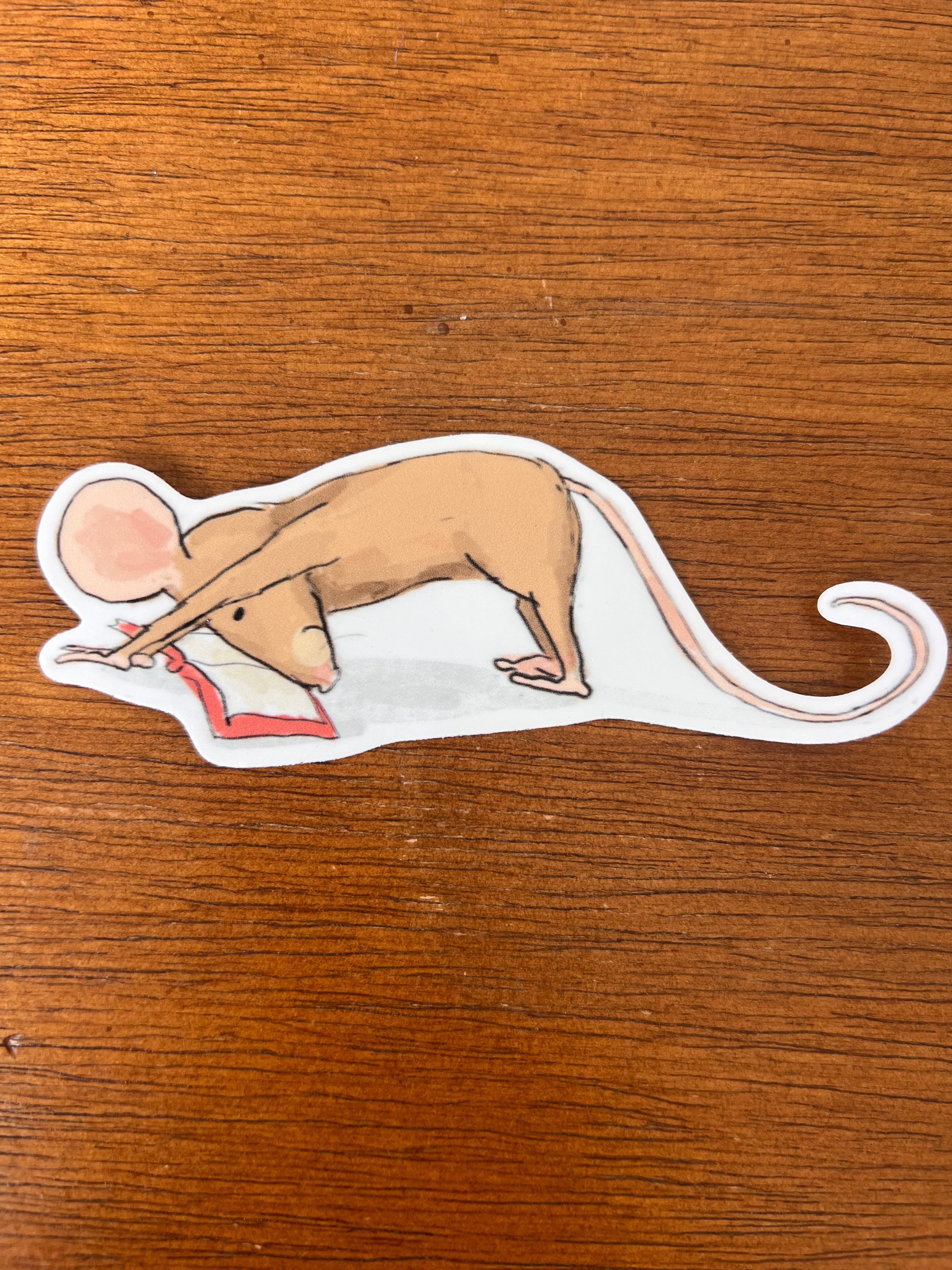 Downward Dog Reading Mouse Sticker, 5" x 2"